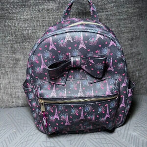 Under One Sky  Pink Eiffel Tower With Cute Bow Mini Backpack